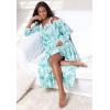 Only Necessities Plus Size Long 2-Piece Cabbage-Rose Peignoir Set(White)
