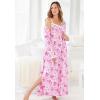 Only Necessities Plus Size Long 2-Piece Cabbage-Rose Peignoir Set(White)