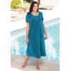 Only Necessities Plus Size Short Print Shirred Lounger(Aqua Mosaic)