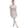 ellos Plus Size Cotton Spandex Vneck Short Sleeve Sleep Shirt(Heather Grey Graphic)