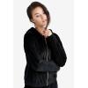 ellos Plus Size Stretch Velour Zip Front Long Sleeve Jacket With Hood(Black)
