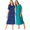 Dreams & Co. Plus Size 2-Pack Long Henley Sleepshirt(Evening Blue Butterfly)