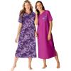 Dreams & Co. Plus Size 2-Pack Long Henley Sleepshirt(Rich Violet Flowers)