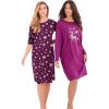 Dreams & Co. Plus Size 2-Pack Long-Sleeve Sleepshirt(Dark Berry Snowflake)