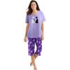 Dreams & Co. Plus Size 2-Piece Capri PJ Set(Plum Burst Cat)