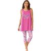 Dreams & Co. Plus Size Scoopneck Tank & Capri Legging PJ Set(Pink Bloom West)