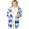 Dreams & Co. Plus Size Sherpa Lined Collar Microfleece Bed Jacket(Evening Blue Fair Isle)
