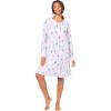 Dreams & Co. Plus Size Thermal Henley Sleepshirt(Pale Lilac Trees)