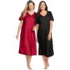 Only Necessities Plus Size 2-Pack Short Silky Gown(Classic Red Black)