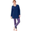 Only Necessities Plus Size Henley Tunic & Jogger PJ Set(Evening Blue Pink Plaid)