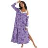 Only Necessities Plus Size Long 2-Piece Cabbage-Rose Peignoir Set(Soft Iris Floral)