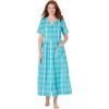 Only Necessities Plus Size Long Seersucker Lounger(Aquamarine Plaid)