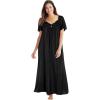 Only Necessities Plus Size Long Silky Lace-Trim Gown(Black)