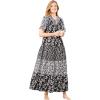 Only Necessities Plus Size Long Tiered Print Lounger(Black)