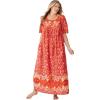 Only Necessities Plus Size Petite Bib Front Lounger(Paprika Folk Floral)