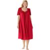 Only Necessities Plus Size Short Silky Lace-Trim Gown(Classic Red)
