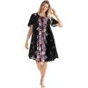 Only Necessities Plus Size Short Sweeping Printed Lounger(Black Lily)