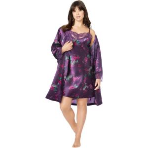 Amoureuse Plus Size The Luxe Satin Short Peignoir Set(Dark Grape Zebra)
