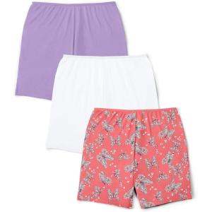 Comfort Choice Plus Size Stretch Cotton Boxer 3-Pack(Coral Butterfly Pack)