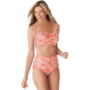 Comfort Choice Women’s Plus Size Cotton Back-Close Wireless Bra(Sweet Coral Palms)