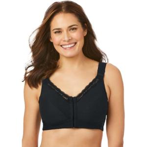 Comfort Choice Women’s Plus Size Front-Close Cotton Wireless Posture Bra(Black)