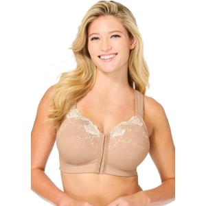 Comfort Choice Women’s Plus Size Front-Close Embroidered Wireless Posture Bra(Nude)