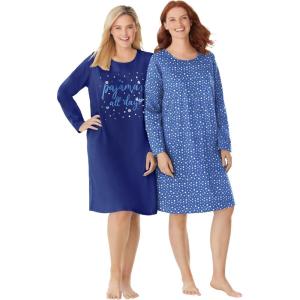 Dreams & Co. Plus Size 2-Pack Long-Sleeve Sleepshirt(Evening Blue Pajamas)