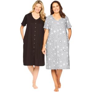 Dreams & Co. Plus Size 2-Pack Sleepshirt(Heather Grey Dot)