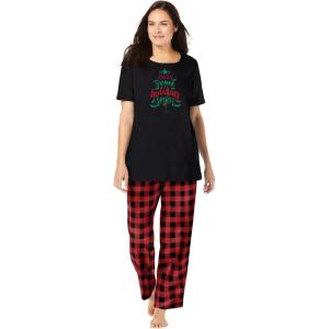 Dreams & Co. Plus Size Graphic Tee PJ Set(Red Buffalo Plaid)