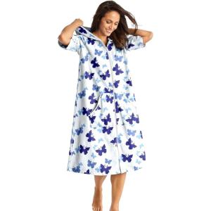 Dreams & Co. Plus Size Short French Terry Robe(White Butterfly)