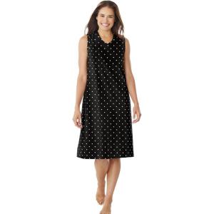 Dreams & Co. Plus Size Short Sleeveless Sleepshirt(Black Dot)