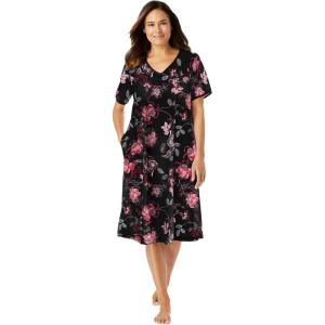 Dreams & Co. Plus Size Short T-Shirt Lounger(Black Bouquet)