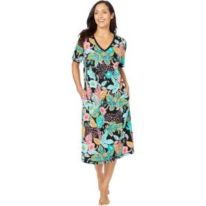 Dreams & Co. Plus Size Short T-Shirt Lounger(Black Multi Floral)