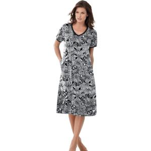 Dreams & Co. Plus Size Short T-Shirt Lounger(Black White Flower)