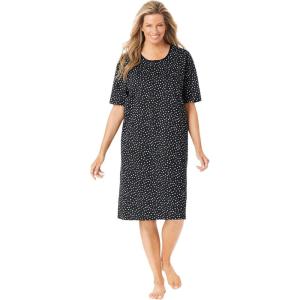 Dreams & Co. Plus Size Short-Sleeve Sleepshirt(Black Multi Dot)