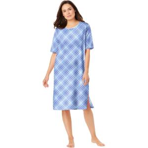 Dreams & Co. Plus Size Short-Sleeve Sleepshirt(Sky Blue Bias Plaid)