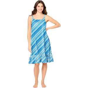 Dreams & Co. Plus Size Sleeveless Knit Chemise Sleepshirt(Paradise Blue Multi Stripe)