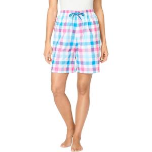 Dreams & Co. Plus Size Woven Sleep Short(Pink Blue Check)