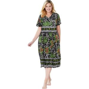 Only Necessities Plus Size Crinkle Cotton Lounger(Black Batik)