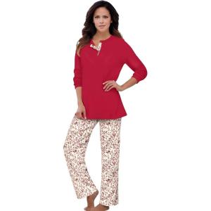 Only Necessities Plus Size Henley PJ Set(Classic Red Ivory)