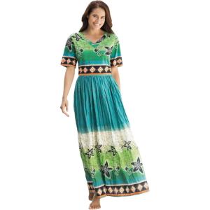 Only Necessities Plus Size Long Crinkle Cotton Lounger(Laguna Green Ombre)