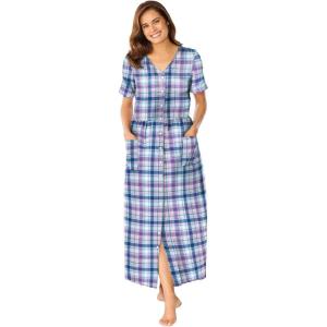 Only Necessities Plus Size Long Seersucker Lounger(Bright Violet Sapphire Plaid)