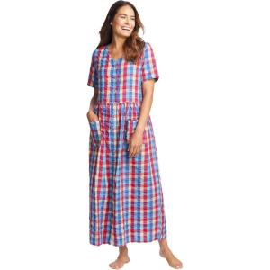 Only Necessities Plus Size Long Seersucker Lounger(Multi Madras Plaid)