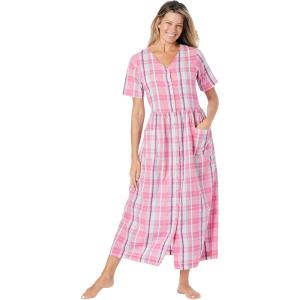Only Necessities Plus Size Long Seersucker Lounger(Peony Petal Plaid)