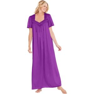 Only Necessities Plus Size Long Silky Lace-Trim Gown(Fresh Berry)