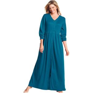 Only Necessities Plus Size Long Snap-Front Knit Lounger(Deep Teal)