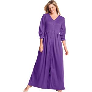 Only Necessities Plus Size Long Snap-Front Knit Lounger(Plum Burst)