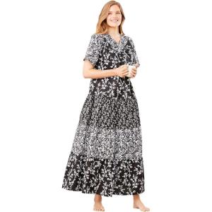 Only Necessities Plus Size Long Tiered Print Lounger(Black)