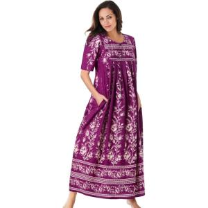 Only Necessities Plus Size Petite Bib Front Lounger(Boysenberry Floral)
