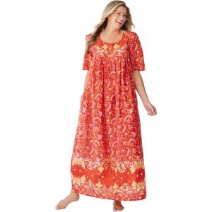 Only Necessities Plus Size Petite Bib Front Lounger(Paprika Folk Floral)